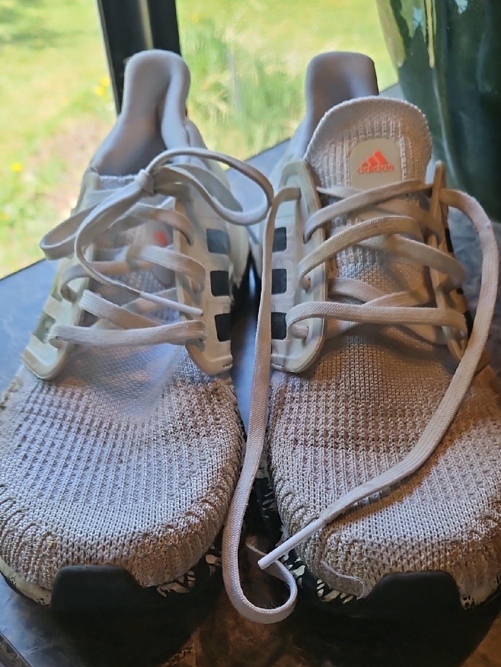 Adidas Neutral Light Gray Knit Running Sneakers